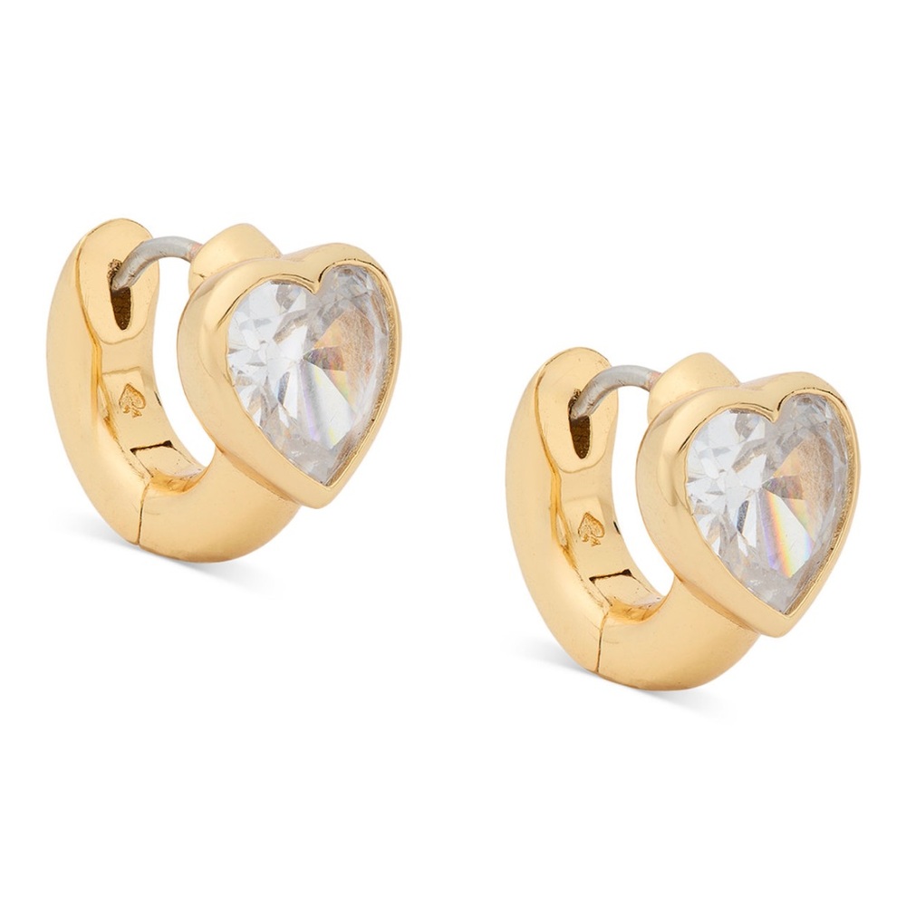 NEW!! Kate Spade Gold-Tone Keep Sparkling Heart Huggie Hoop Earrings